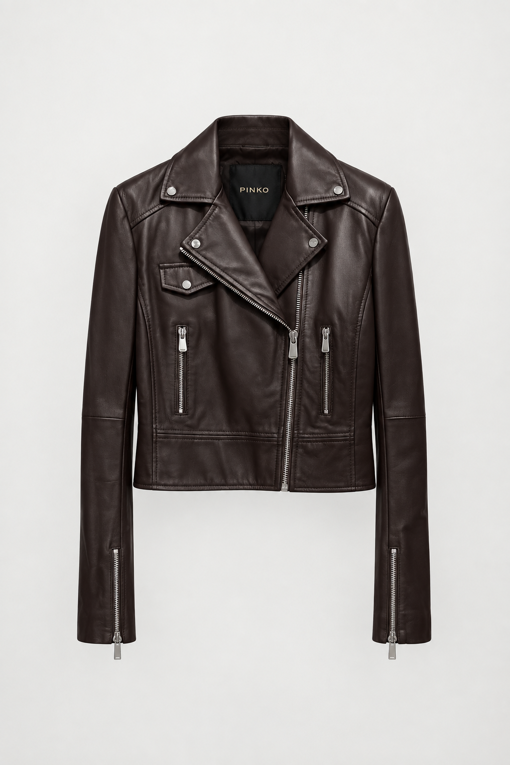 Perfecto cuir Pinko Sensible marron foncé retouché