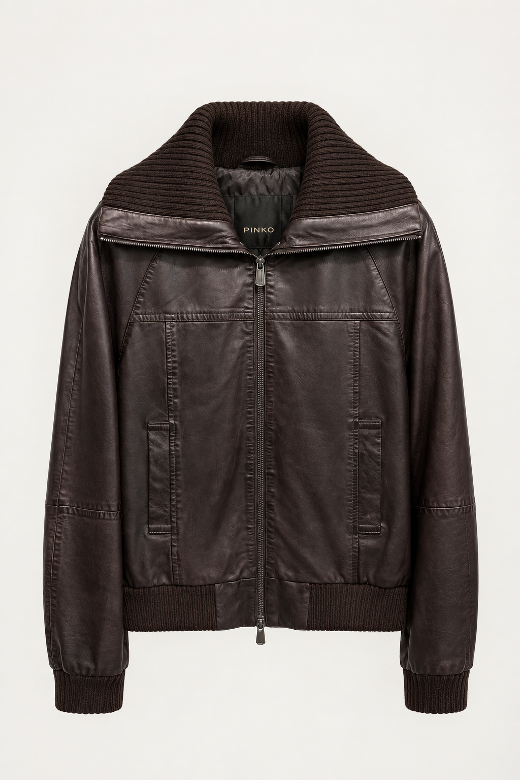 Bomber cuir Pinko Bluma marron foncé retouché
