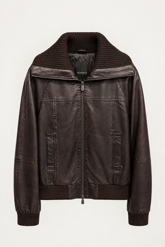 Bomber cuir Pinko Bluma marron foncé retouché