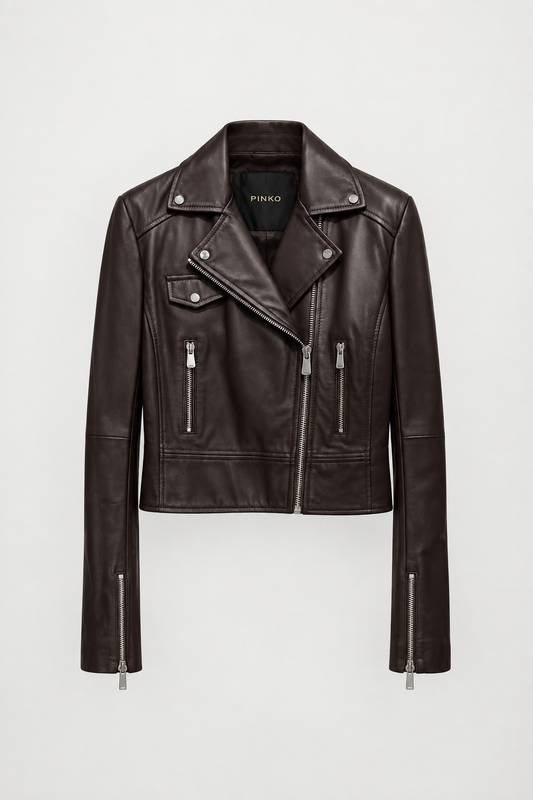 Perfecto cuir Pinko Sensible marron foncé retouché