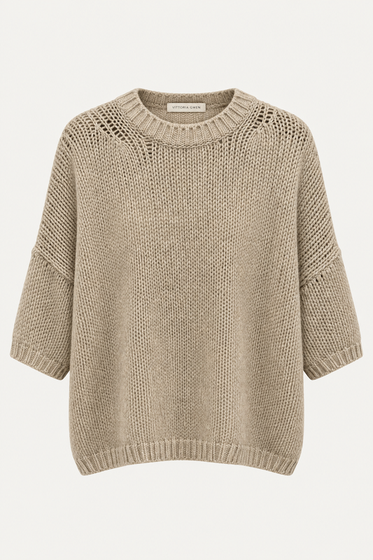 Pull tee cachemire beige Vittoria Gwen retouché