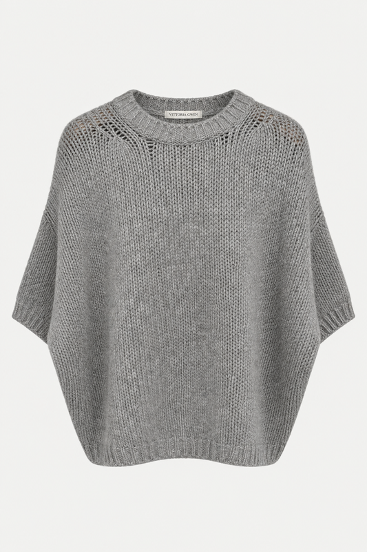 Pull tee cachemire gris clair Vittoria Gwen retouché