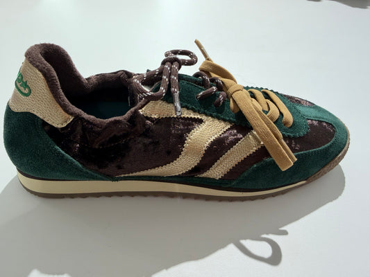 Paire de baskets Melrose Green chocolate V43 vert foncé et chocolat, vue de dessus